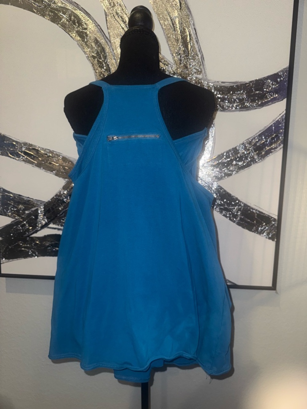 Blue Racerback Dress with Back Zip Pocket and Built-in Shorts
